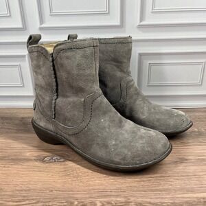 UGG Neevah Ankle Boots Women Grey Suede Shearling Lined Zip Up Casual 6